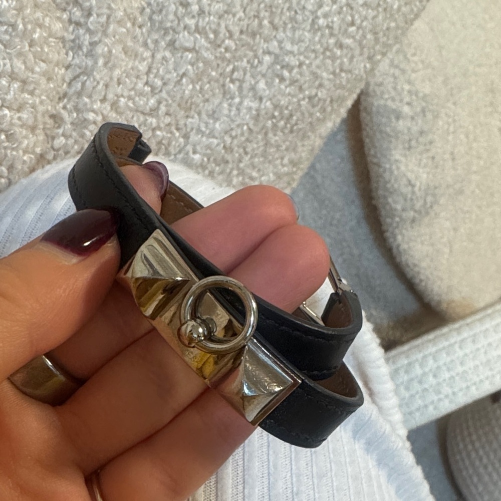 Hermes Black and Silver Hardware Wrap Bracelet